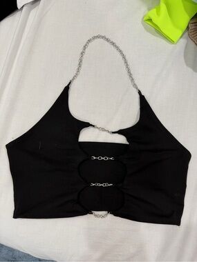 ASOS Black Chain Halter Cutout Crop Top